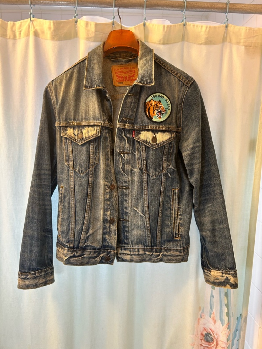 Levi's Faded Blue Denim Jacket with Tiger Patch